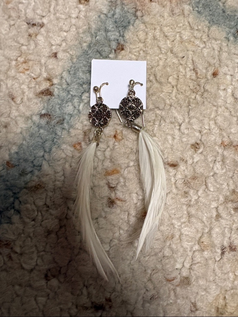 American Eagle Outfitters Silver Medallion Feather Drop Earrings - White